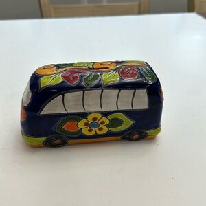 Mexican pottery piggy bank bus